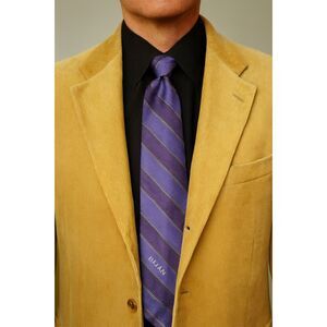 Bijan! Purple Gray 100% Silk Stripe Neck Tie  Mens Size 58"